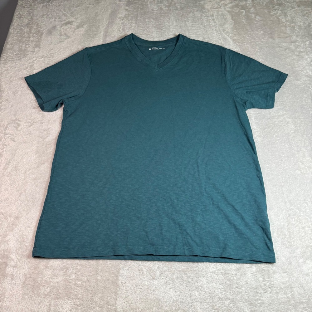 NWOT American Giant Mens Premium Slub V-Neck T-Shirt L Teal Made in USA Cotton
